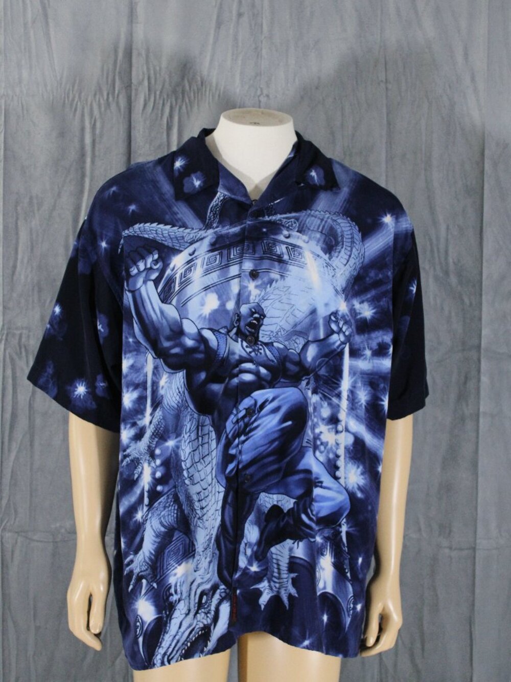 'Graphic Button-Down Shirt (VTG) - Warrior with Alligator Graphic - Men's Large
